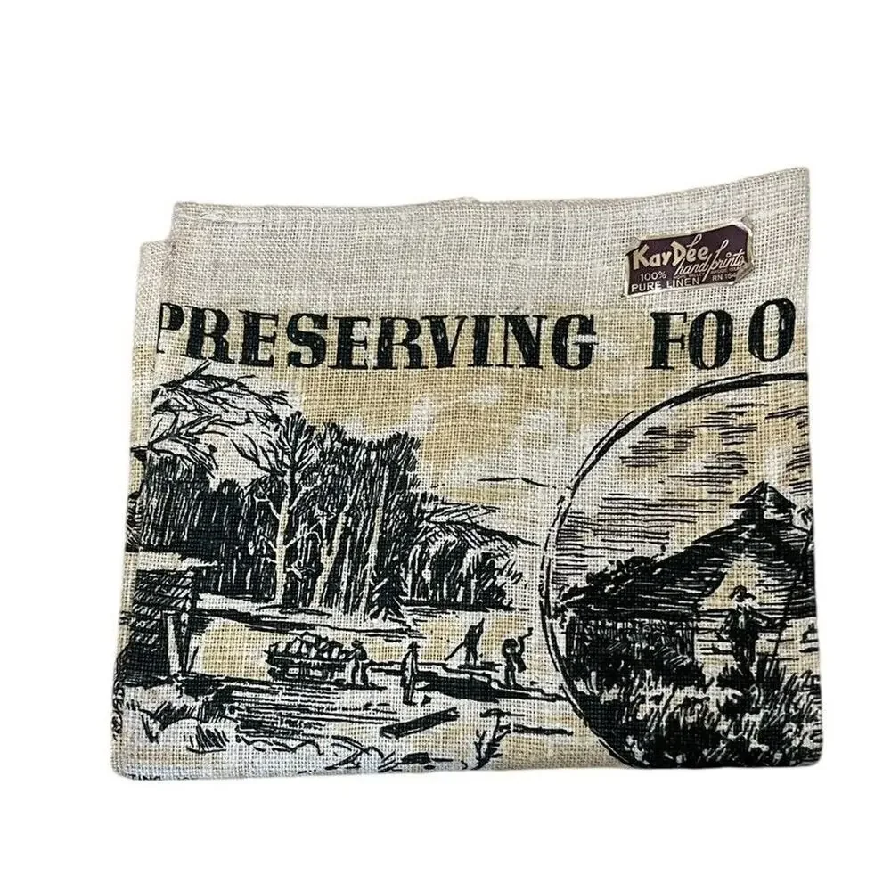 Vintage Linen Tea Towel Preserving Foods Country Life Bonheur KayDee NOS New